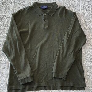 Charter Club Mens Long Sleeve Polo Green Size Medium